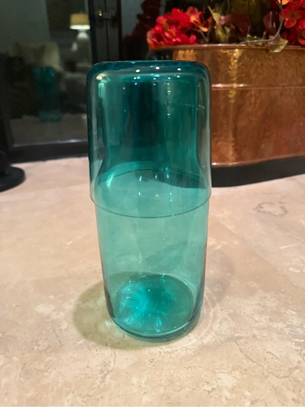 Glass Bedside Water Carafe Set Aqua Blue Glass Jonathan Adler